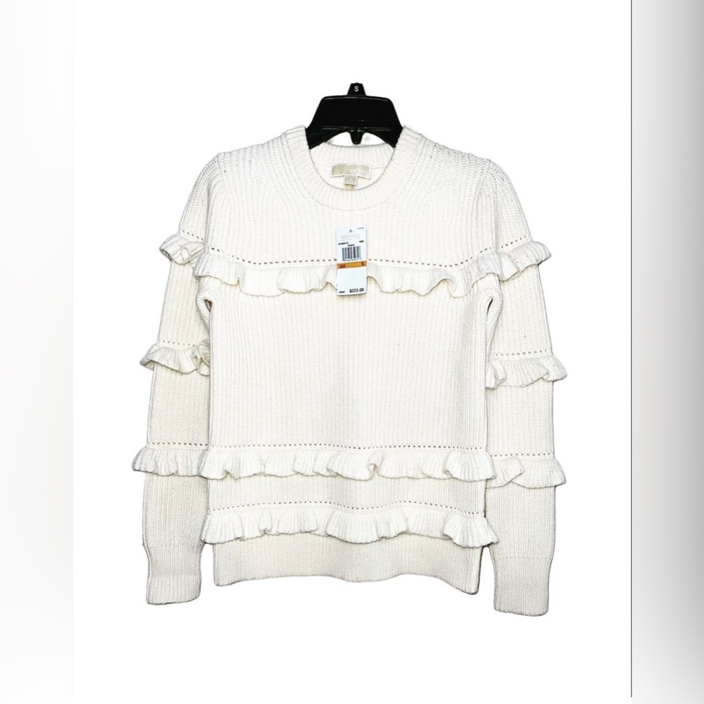 Michael Kors Cream  Sweater knit ruffle trim